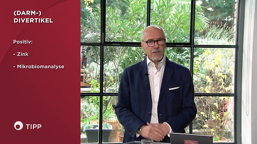 Univ.-Prof. Dr. Siegfried Meryn steht vor einem großen Fenster und präsentiert medizinische Hinweise zu Darndivertikeln.