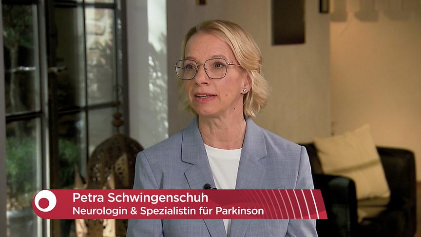 Petra Schwingenschuh wird in einem TV-Interview als Neurologin und Parkinson-Spezialistin eingeblendet.